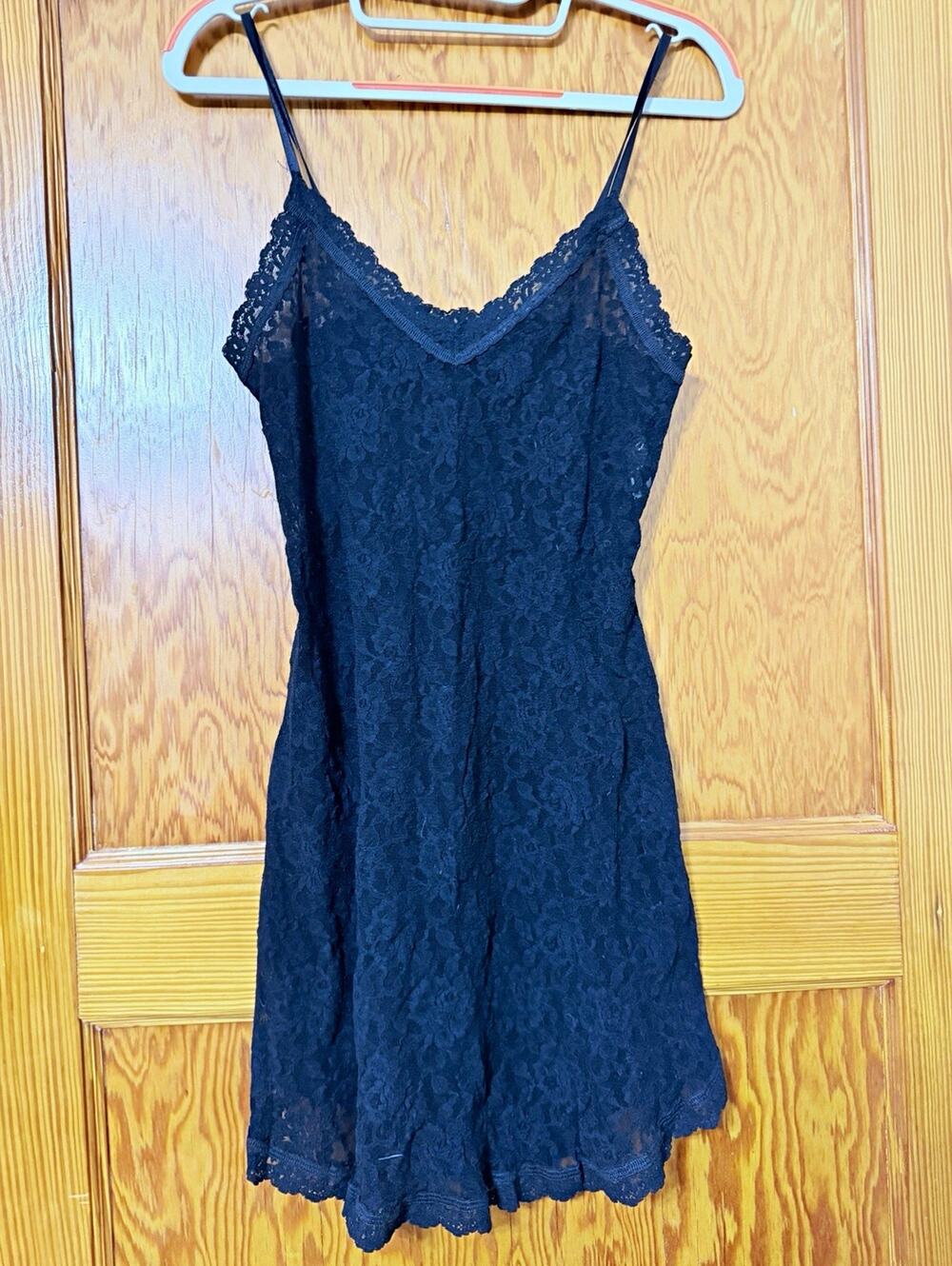 Hanky Panky Black Floral Lace Full Slip Women’s S Sheer Stretch Strap